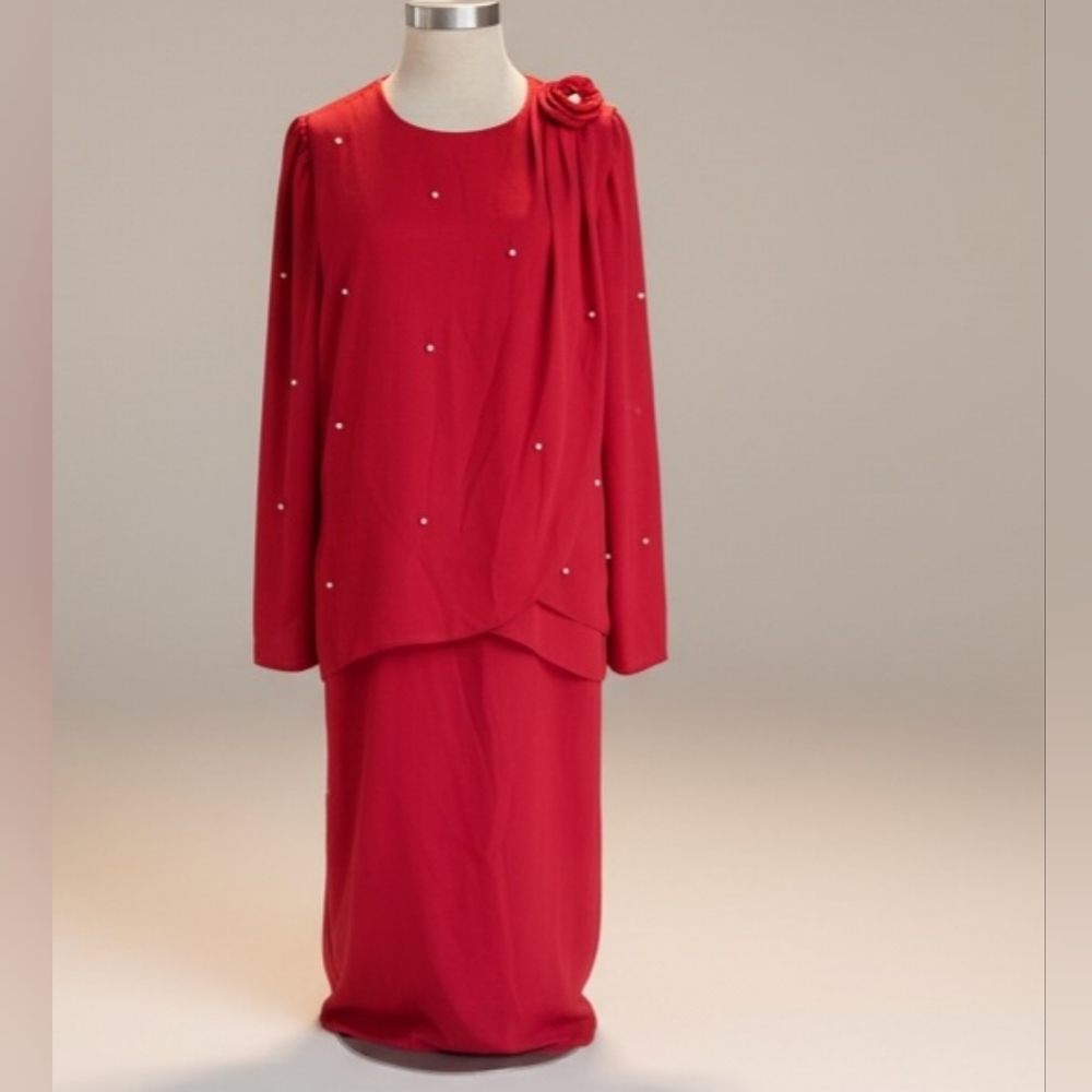 Vintage Red Dress Union Made Tag Size 13/14 Bridal Party Mother Of The Bride